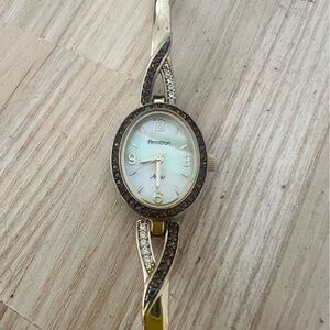 Armitron now ladies oval gold tone brown crystals dress watch NEW BATTERY
